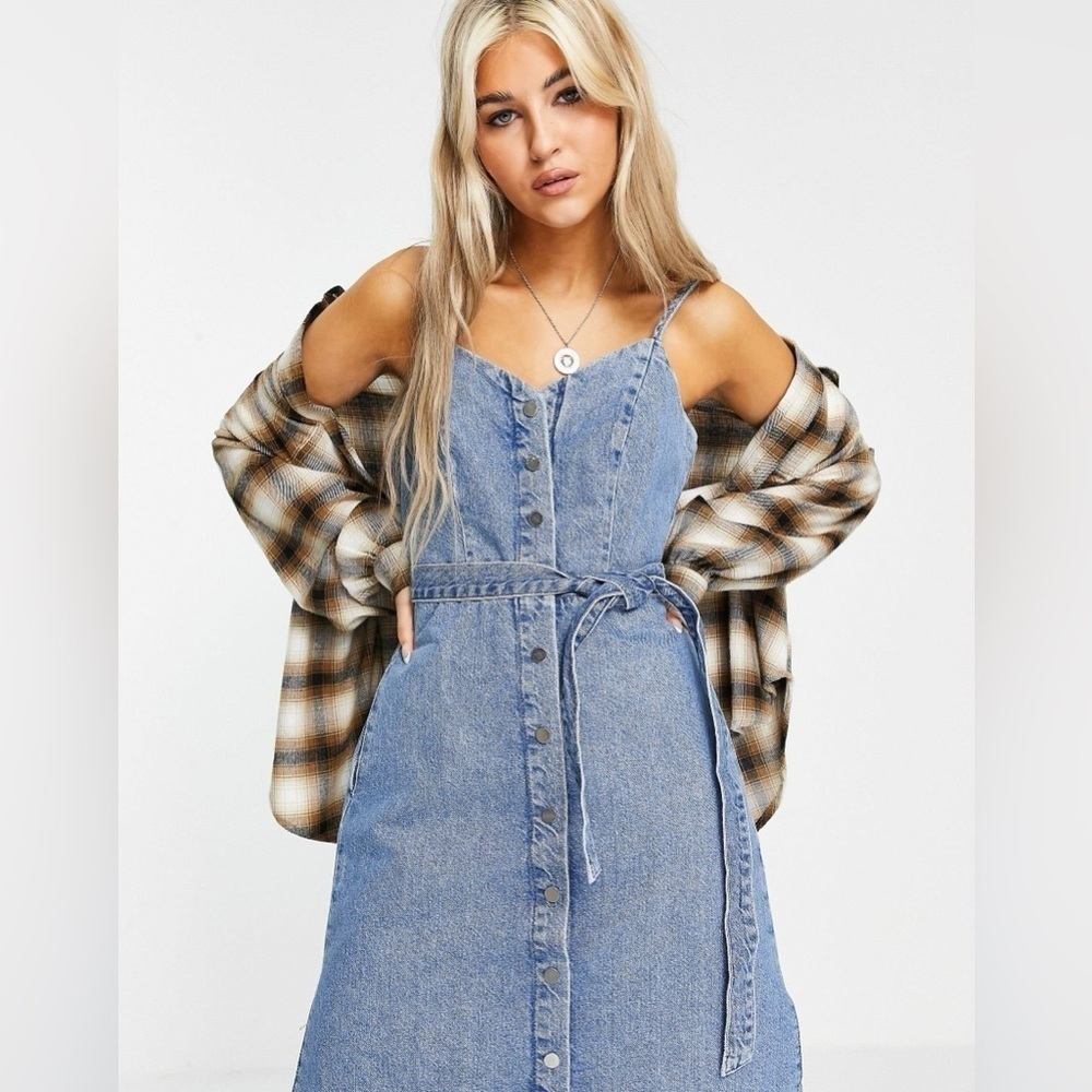 Topshop denim snap front midi dress Size:2 - Picture 2 of 6